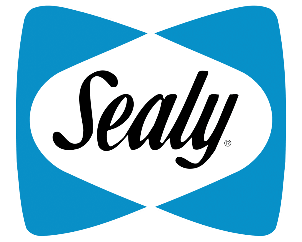 Sealy logo on a blue background, representing a trusted mattress brand in the mattress retail industry.