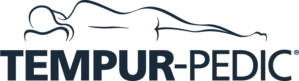 TEMPUR-PEDIC logo featuring a silhouette of a person lying down, representing quality sleep and comfort in mattress products.