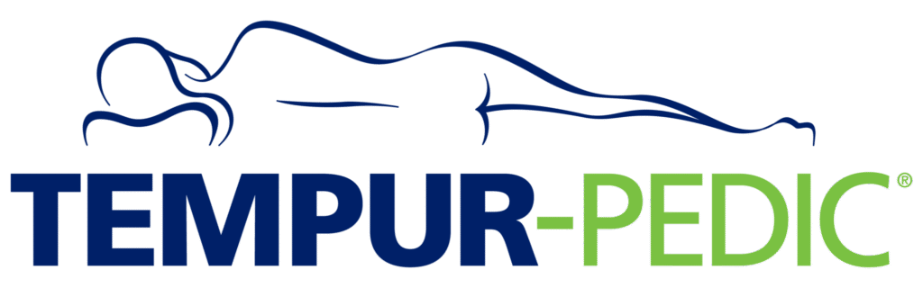 TEMPUR-PEDIC logo featuring a person lying down, representing comfort and sleep quality, relevant to Mattress Superstore's focus on mattress education and consumer insights.