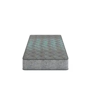 10-inch Twin Extra Long hybrid Euro top mattress in gray and blue, featuring plush comfort design, showcased for kids and teens' sleep solutions.