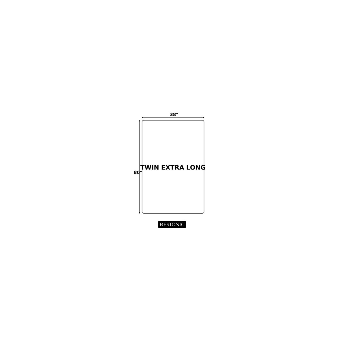 Comfort Care - 10" Hybrid Euro Top Mattress Plush Comfort - Blue / Gray - Twin Extra Long 4 Twin Extra Long mattress dimensions illustration, featuring 38" width and 80" length, labeled "TWIN EXTRA LONG" and branded with Restonic logo.