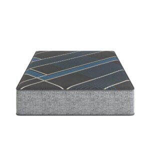 15-inch Eurotop ultra plush mattress with a modern design featuring blue and gray geometric patterns, suitable for kids and teens.