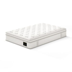 10-inch quilted hybrid mattress with a medium-firm design, featuring a smooth top and a textured surface, suitable for kids and teens, displayed on a white background.