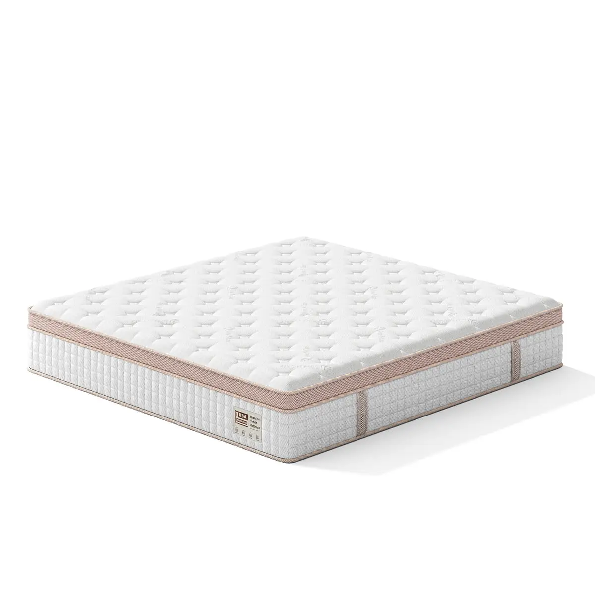 12" Firm Hybrid Mattress, Gel Memory Foam & Pocket Springs, Pressure Relief, Motion Isolation, Ergonomic Bed - White - King 1 12-inch king size firm hybrid mattress featuring gel memory foam and pocket springs, designed for pressure relief and motion isolation, with a breathable white cover.