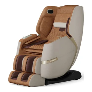 FFL Solara massage chair in butterscotch and cream, featuring ergonomic design and multiple massage settings, showcasing comfort and relaxation for home wellness.