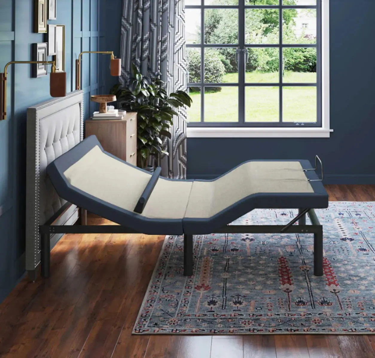 Bt6500 - Adjustable Bed Base With Head / Foot Tilt And Lumbar Position Adjustment 2 Adjustable BT6500 bed base with head and foot tilt, lumbar adjustment, and modern design in a stylish bedroom setting.