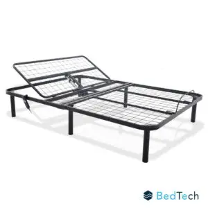 Adjustable bed base by BedTech with head and foot tilt features, showcased in a neutral setting, emphasizing functionality for enhanced sleep comfort.