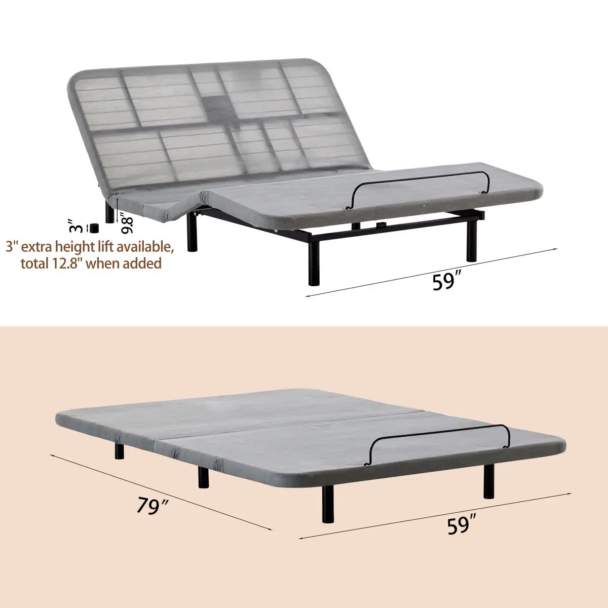 Caron 4.0 - Queen Size Adjustable Bed Frame With Wireless Remote Control, Head And Foot Incline, Massage Function - Black / Gray 4 Caron 4.0 - Queen Size Adjustable Bed Frame With Wireless Remote Control, Head And Foot Incline, Massage Function - Black / Gray - Image 4