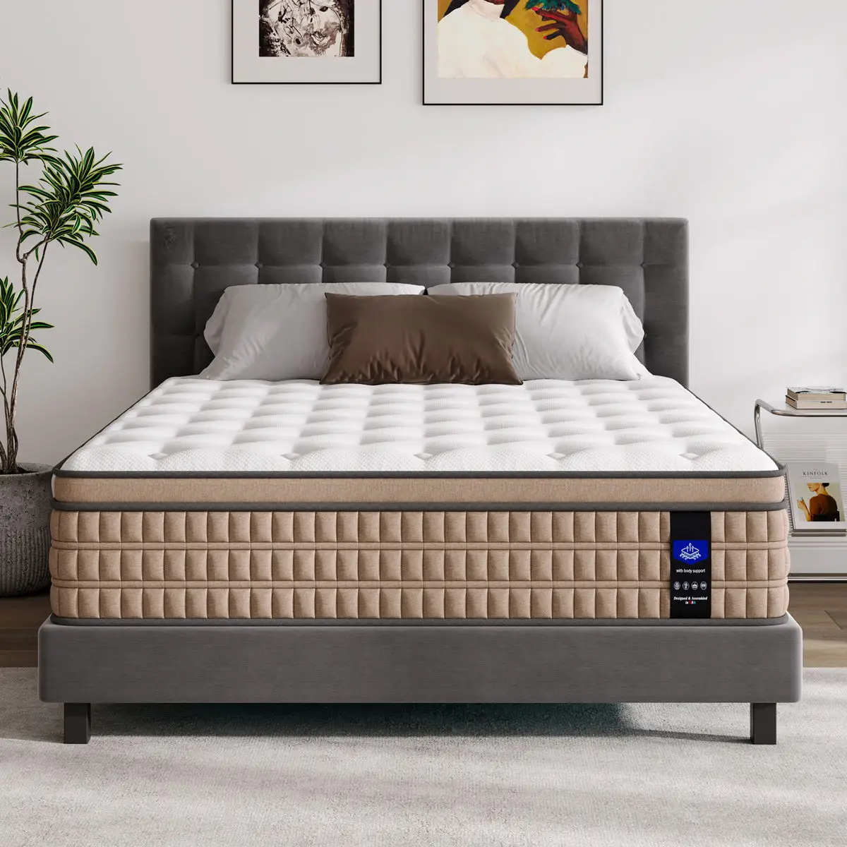 14" Mattress Hotel Collection Hybrid Mattress With Gel Memory Foam & Pocket Springs - Brown / White - King 3 14" Mattress Hotel Collection Hybrid Mattress With Gel Memory Foam & Pocket Springs - Brown / White - King - Image 3