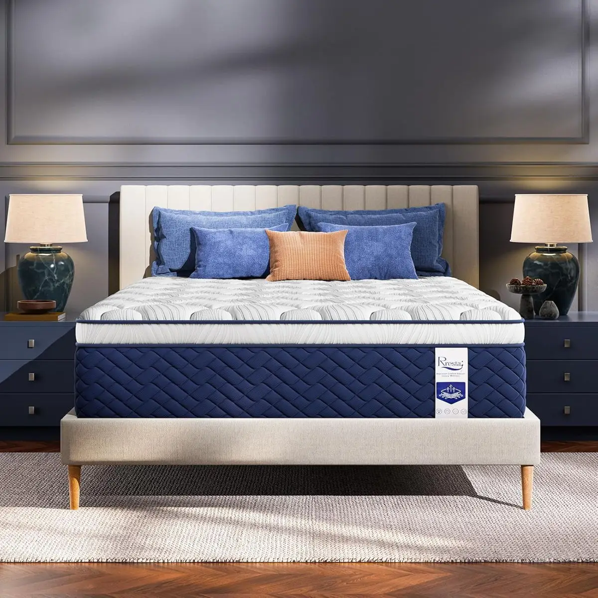 Rresta Hotel Collection - 12" Medium Firm Hybrid Mattress With 5 Zone Support For Back & Hip Relief, Fiber Free, Certipur Us Certified 3 Rresta Hotel Collection - 12" Medium Firm Hybrid Mattress With 5 Zone Support For Back & Hip Relief, Fiber Free, Certipur Us Certified - Image 3