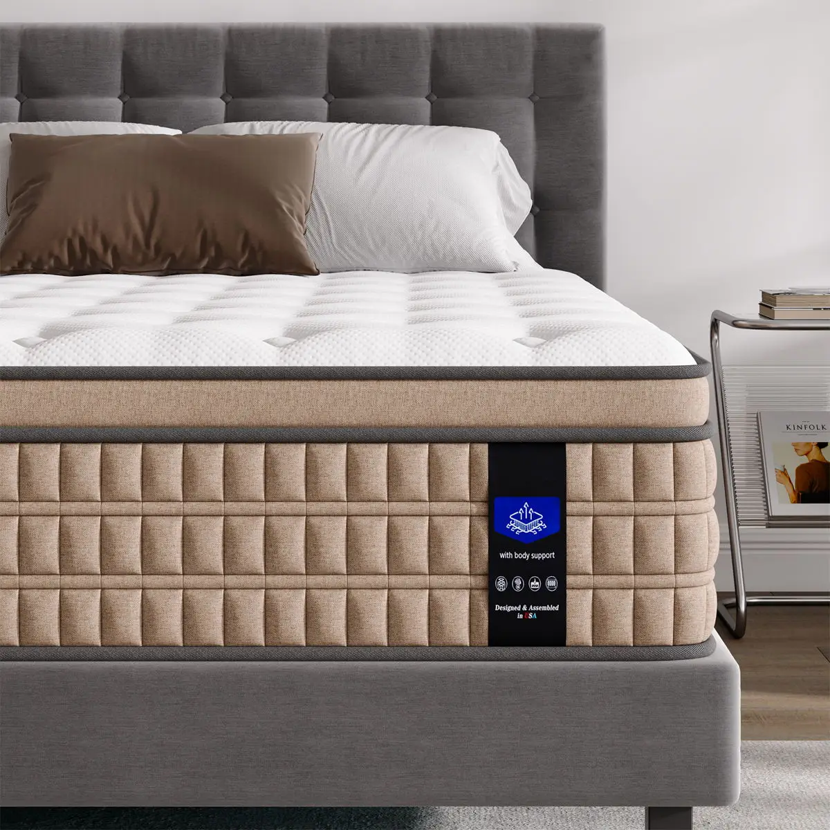 14" Mattress Hotel Collection Hybrid Mattress With Gel Memory Foam & Pocket Springs - Brown / White - King 4 14" Mattress Hotel Collection Hybrid Mattress With Gel Memory Foam & Pocket Springs - Brown / White - King - Image 4