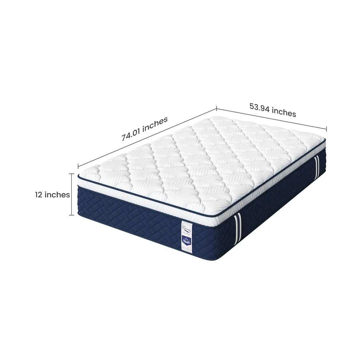 Rresta Hotel Collection - 12" Medium Firm Hybrid Mattress With 5 Zone Support For Back & Hip Relief, Fiber Free, Certipur Us Certified 6 Rresta Hotel Collection - 12" Medium Firm Hybrid Mattress With 5 Zone Support For Back & Hip Relief, Fiber Free, Certipur Us Certified - Image 6