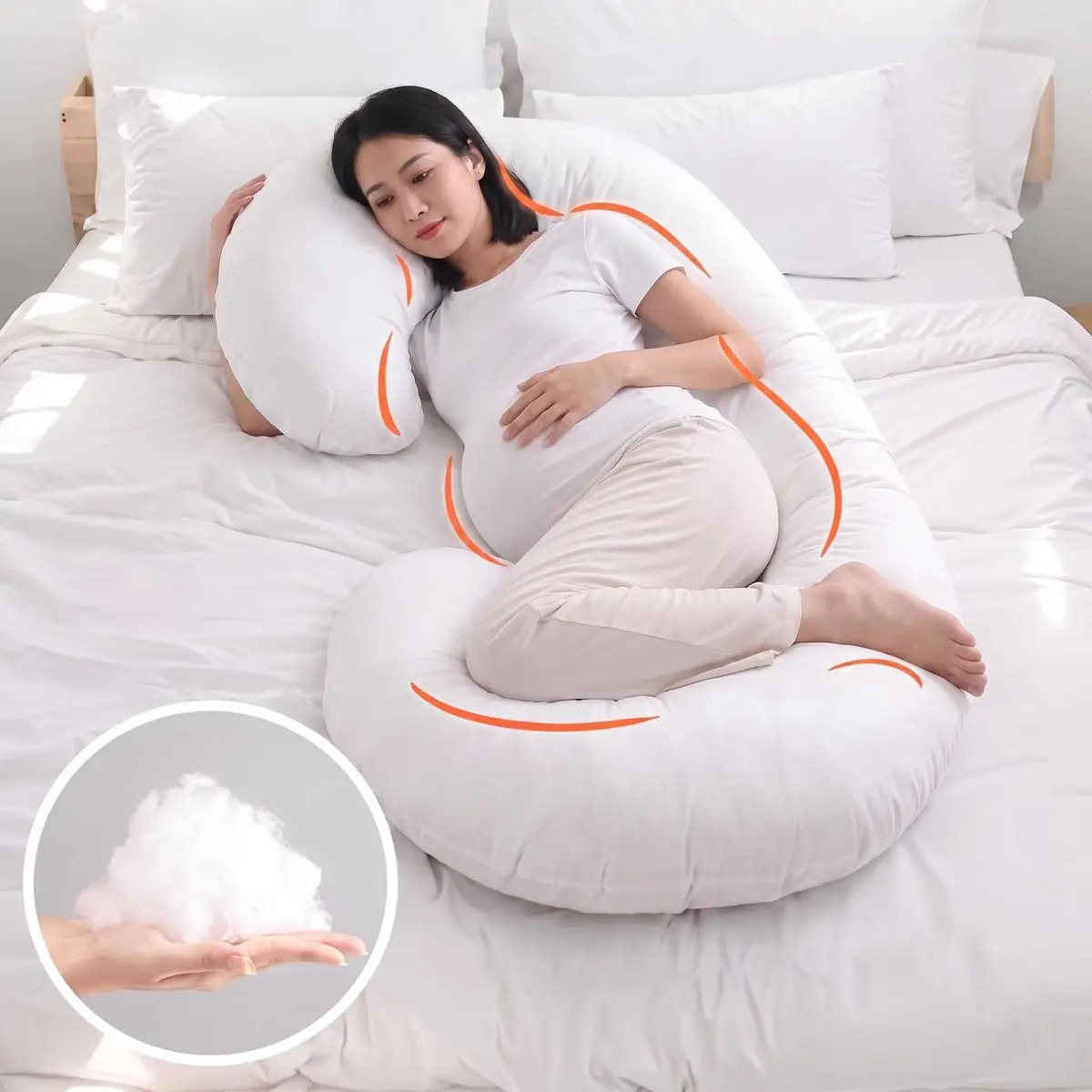 C - Shape Pregnancy Body Pillow With Soft Cover For Back - White 2 C - Shape Pregnancy Body Pillow With Soft Cover For Back - White - Image 2